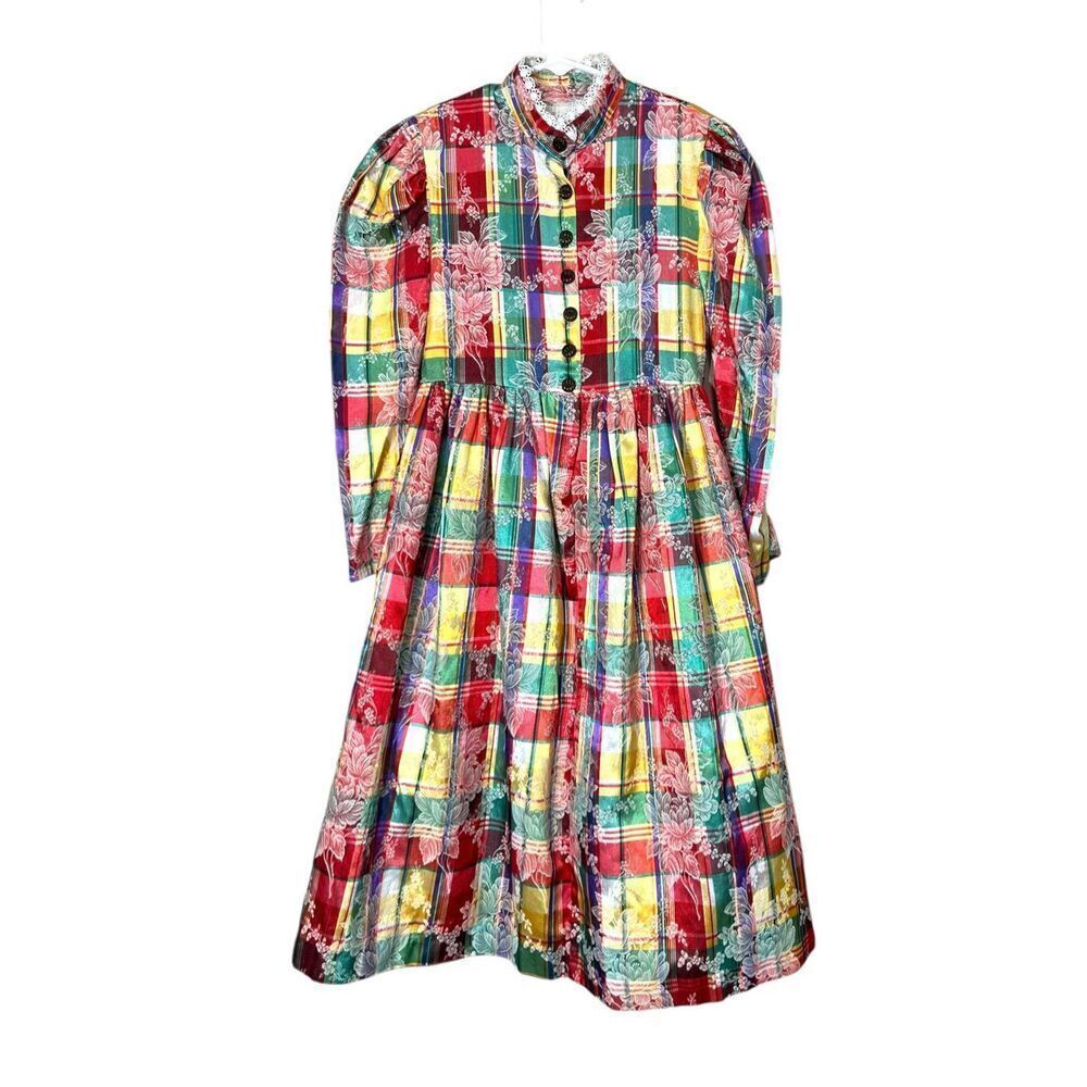 Vintage Sarah Hent Girls‎ Flower Print Maxi Dress Prairie Cottagecore